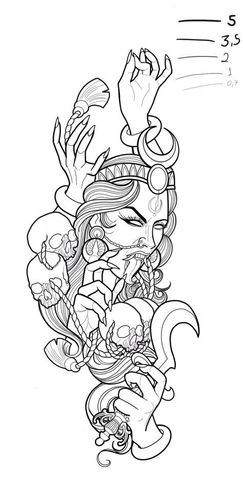 Hindu Goddess Kali Tattoo, Hindu Tattoo Sleeve, Kali Tattoo Stencil, Kali Tattoo Design Art, Kali Back Tattoo, Kali Goddess Tattoo, Japanese Tattoo Stencil, Goddess Kali Tattoo, Kali Tattoo Design