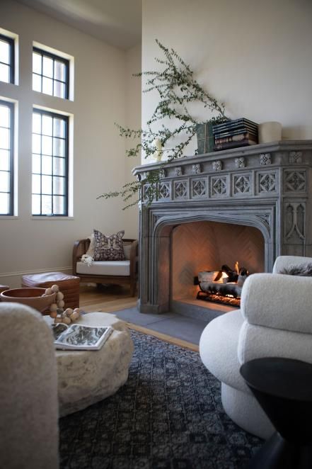 Waterside Retreats | 2023 | HGTV Lauren Kay Sims, Interior Living Room, Warm Decor, House Luxury, Luxe Style, Luxe Interiors, Spacious Living, Fireplace Mantle, Fireplace Design