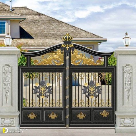 Top 50  Modern And Classic  Iron Gates You Wish To see Them - Engineering Discoveries Gate Colour Ideas, Modern House Front Gate Design, House Front Gate, Custom Iron Gates, Iron Main Gate Design, Wrought Iron Gate Designs, Beautiful Gates, Entry Garden, Home Gate Design