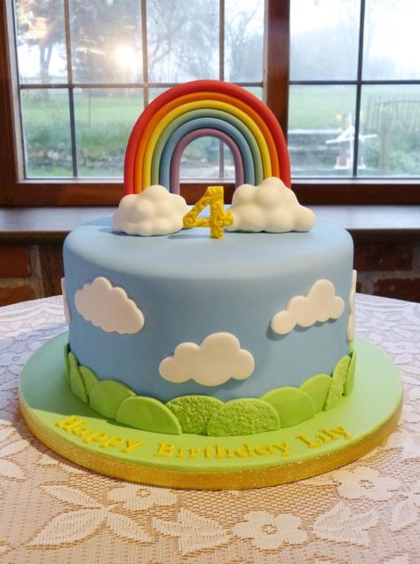 Rainbow And Clouds Birthday Cake, Cake Designs Rainbow, Rainbow Cake For Boys, Rainbow Design Cake, Peppa Pig Rainbow Cake, Rainbow And Clouds Cake, Cake With Clouds, Rainbow Cake Designs, Kids Cake Design