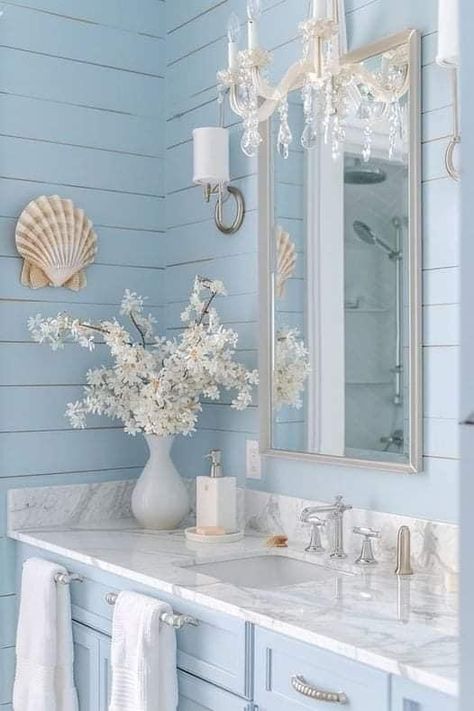 Stone Shower Floor, Coastal Bathroom Ideas, Coastal Bathroom Design, Aqua Tiles, Coastal Bathroom Decor, White Vessel Sink, Cottage Bathroom Ideas, Beach House Bathroom, Coastal Bathroom