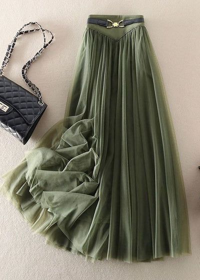 Summer High Waist Green Pleated Skirt, Spring Green High-waisted Pleated Skirt, High Waist Green Pleated Skirt For Spring, Skirts Fall, Tulle Skirts, Half Skirt, Simple Green, Asymmetrical Skirt, Fall Skirts