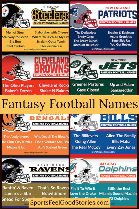 Best fantasy football team names for every NFL squad in the league. Check out this funny and good options.  #names #fantasyfootball #football Nfl Jersey Outfit, Fantasy Football Team Names, Judy Sheindlin, Nfl Quotes, Jersey Outfit Women, Nfl Jokes, Fantasy Football Names, Nfl Party, Team Awesome