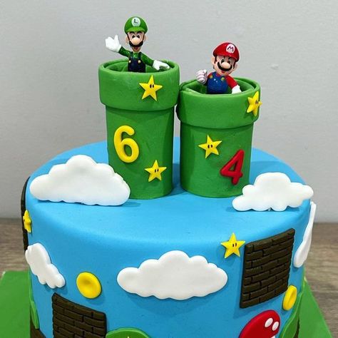 Mario And Luigi Birthday Party Cake, Mario And Luigi Twin Birthday, Mario And Luigi Cake Ideas, Luigi Cake Birthdays, Mario And Luigi Birthday Cake, Mario And Luigi Birthday Party, Mario Birthday Party Cake, Mario And Luigi Cake, Super Mario Bros Cake