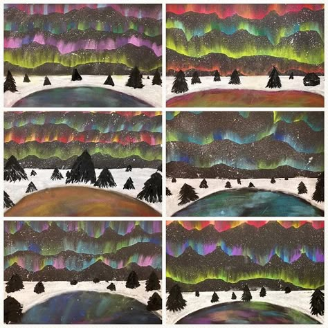 Art Room Britt: Aurora Borealis (Northern Lights) Mixed Media Northern Lights Art Project, Winter Art For Kids, Art 2nd Grade, Aurora Borealis Art, Third Grade Art, Northern Lights Art, Classe D'art, Winter Art Lesson, Winter Art Projects