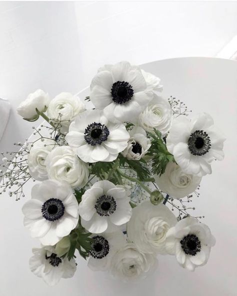 credit: Sonja Olsen Flower Arrangements With Anemones, Wedding Transformation, Anemone Wedding, Anemone Bouquet, White Ranunculus, White Anemone, December Wedding, Anemone Flower, White Wedding Bouquets