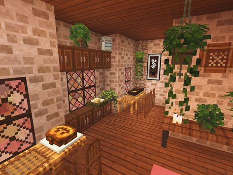 Minecraft Kitchen Ideas Aesthetic, Minecraft Kitchen Ideas Cottagecore, Cottagecore Minecraft House Interior Bedroom, Cute Minecraft Interior Kitchen, Cherry Interior Design Minecraft, Minecraft Cherry Interior, Minecraft Kitchens, Kitchen Corner Storage, Minecraft Kitchen Ideas