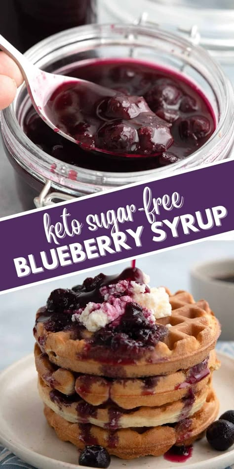 This Keto Blueberry Syrup is a delicious addition to any breakfast or dessert. Drizzle it over pancakes or cheesecake, or add a splash to your favorite cocktail. It makes a wonderful last minute holiday gift too! Keto Blueberry, Keto Sauces, Low Carb Ice Cream, Keto Diet List, Postre Keto, Blueberry Syrup, Low Carb Low Sugar, Low Sugar Recipes, Low Carb Sweets