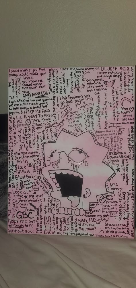 Lil Peep Lyrics Drawing, Lil Peep Doodles, Lil Peep Drawing Easy, Lil Peep Art Drawing, Lil Peep Room Decor, Lil Peep Painting Ideas, Lil Peep Lyrics Tattoo, Patings Art Ideas, Lil Peep Room Ideas