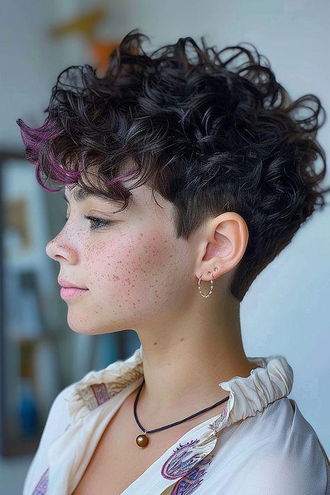 Curly Pixie Cuts: 25 Stunning Styles to Try Now Curly Shag Pixie, Feminine Pixie Haircut Curly, Very Short Curly Hair Pixie, Short Curly Hair Pixie, Very Short Curly Hair, Curly Hair Pixie, Shag Pixie, Mullet Short, Curly Pixie Cut