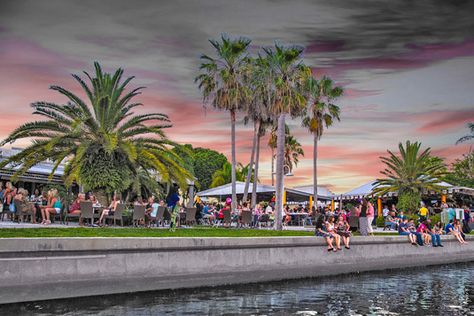 Circles Bar and Grill near Tampa Power Plant Manatee Lookout Pasta Fine Dining, Apollo Beach Florida, Bar Live Music, Outdoor Tiki Bar, Palmetto Florida, Dining Room Outdoor, Florida Restaurants, Waterfront Restaurant, Tiki Bar