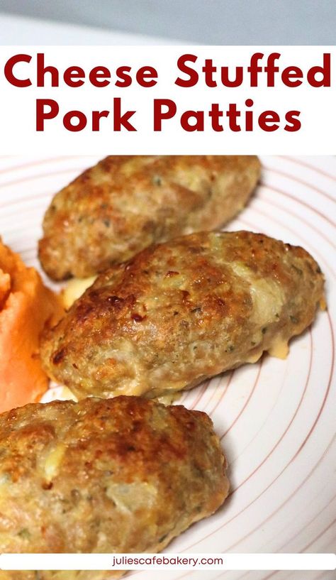 Oven Baked Pork Patties with Cheese Pork Patties Recipes, Ground Pork Recipe, Pork Patties, Ground Pork Recipes, Pork Recipes For Dinner, Recipe For Dinner, Meat Recipes For Dinner, Pork Meatballs, Meat Dinners