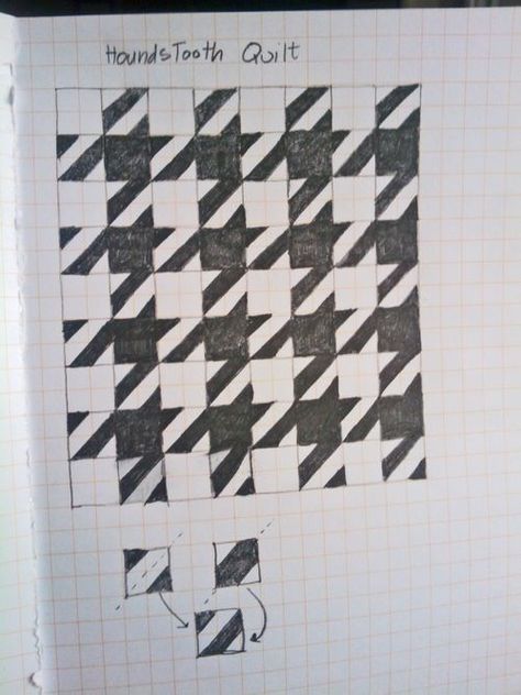 houndstooth quilt blocks... DIY How To Draw Houndstooth Pattern, Hounds Tooth Pattern, Houndstooth Quilt, Tooth Pattern, Paper Quilt, Quilt Modernen, Graph Paper Art, Hounds Tooth, Quilt Block Pattern