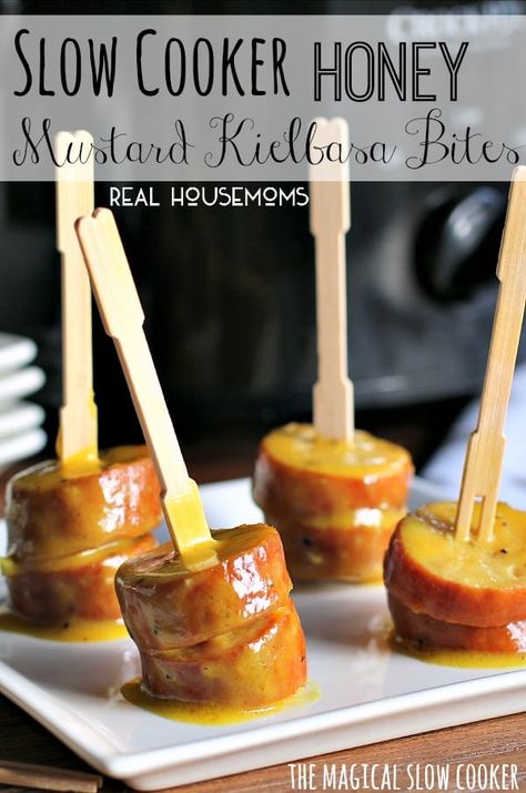 Slow Cooker Honey Mustard Kielbasa Bites - #appetizer #best-crock-pot-recipes #game-day #honey #kielbasa #mustard #party-food #slow-cooker #appetizers-2 #best-crock-pot-appetizers #appetizer-easter #appetizer-new-years-eve #recipes #realhousemoms Kielbasa Bites Recipe, Kielbasa Appetizer, Kielbasa Bites, Easter Appetizers Easy, Sausage Appetizers, Appetizers Ideas, Crockpot Appetizers, Easy Dip, Easter Appetizers