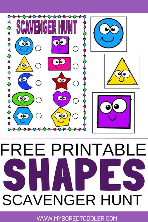 Prek Scavenger Hunt, Free Shape Printables, Shape Hunt Preschool Free Printable, Shape Bingo Preschool Free Printables, Matching Shapes Free Printable, Shape Scavenger Hunt, Shape Scavenger Hunt Preschool, Shapes Scavenger Hunt, Shape Hunt