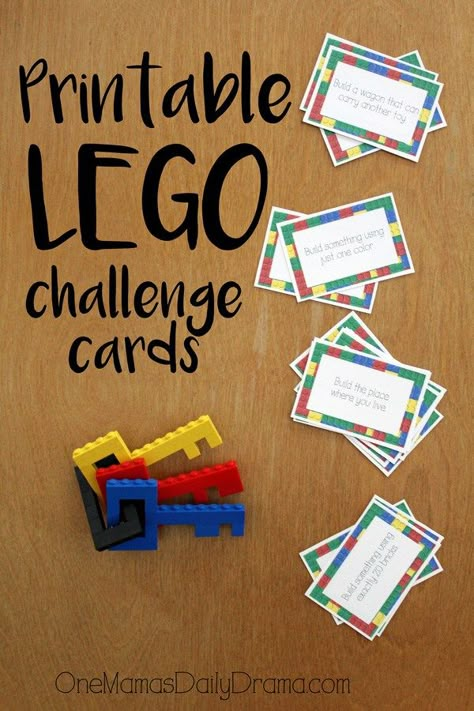 Printable LEGO challenge card game from OneMamasDailyDrama | Easy DiY LEGO cards are fun  to go with a box of LEGO bricks or alone as a stocking stuffer. Lego Challenge Cards, Lego Therapy, Printable Lego, Simple Stocking, Lego Challenge, Diy Lego, Lego Club, Lego Activities, Lego Games