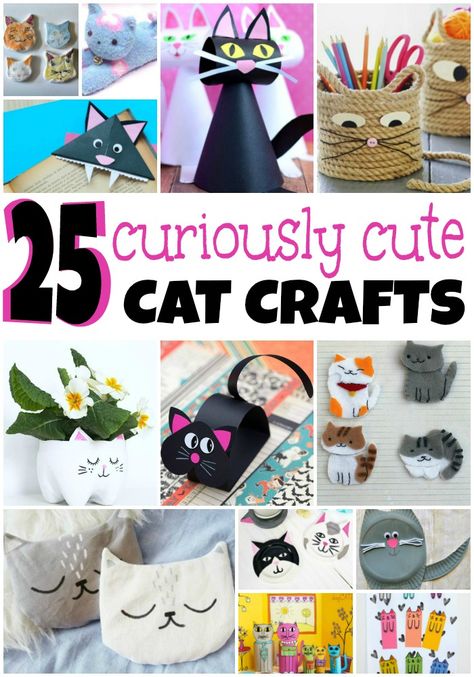 These 25 cat crafts are the kitty's meow, and your little feline fan is going to love them! Enjoy! | #cat #toiletpaperroll #paper #tissuepaper #origami #nestingdolls #sockdoll #puppet #kidcrafts #afternoonart #funforkids Cute Cat Crafts, Cat Crafts For Kids, Paper Cat Craft, Cute Diy Crafts, Cats Crafts, Kat Haken, Kat Diy, Cat Birthday Party, Cat Anime