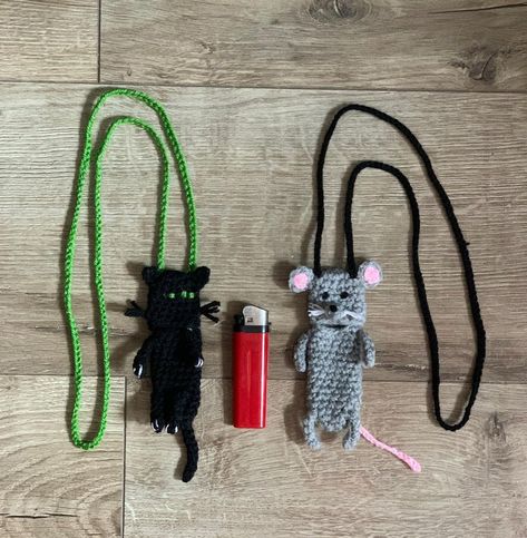 What the lighter holders look like on Can also be hung from your car mirror or attached to a bag Short & long drawstrings available… | Instagram Crochet Project For Boyfriend, Crochet Ideas For Dad, Crochet Lighter Holder Pattern Free, Lighter Crochet, Crochet Gifts Free Pattern, Crochet Ideas For Boyfriend, Crochet Lighter Holder, Crochet Holder, Lighter Holder