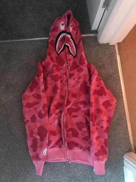 Pink Bape Hoodie, Bape Bag, Bape Y2k, Bape Shark Hoodie, Bape Outfits, Bape Hoodie, Outfits Con Jeans, Shark Hoodie, Hoodie Full Zip