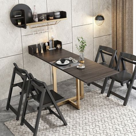 Space Saving Furniture Tiny Houses, Wall Mounted Dining Table, Wall Dining Table, Apartment Walls, Wall Mounted Table, Folding Dining Table, Folding Furniture, Table Shelves, Small Dining Table