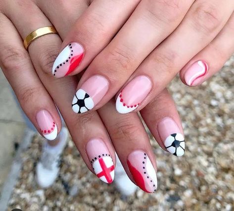 England Nails, Soccer Nails, Football Nail Designs, Football Nail Art, Football Nails, Flag Nails, Cross Nails, Red Polish, England Flag