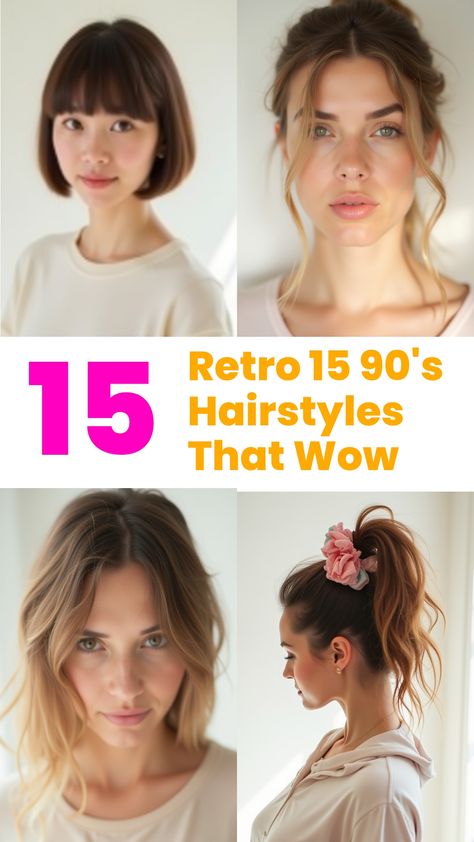 Retro 15 90's Hairstyles That Wow Best Round Brush, 90's Hairstyles, 2000s Hairstyles, Crimping Iron, Grey Bob Hairstyles, 90’s Hairstyles, 1920s Hair, 90s Punk, Full Bangs