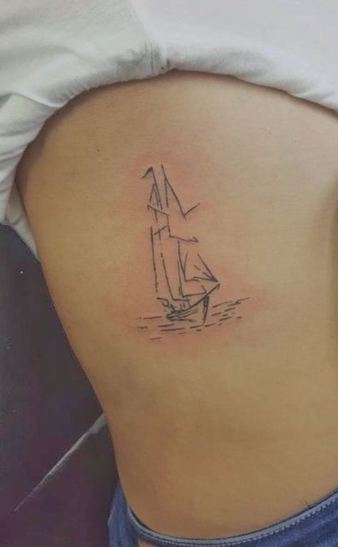 Sailboat Sketch Tattoo, Boating Tattoo, Boat Tattoo Design, Tattoo Sailboat, Sail Boat Tattoo, Travel Tattoo Ideas For Women, Sail Tattoo, Boats Tattoo, Boat Tattoos