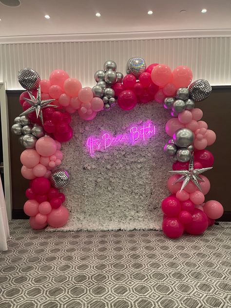 Red Pink Silver White Birthday Decorations, Hot Pink Silver And White Party, Hot Pink And Silver Balloon Garland, Pink And Silver Balloon Decorations, Pink White And Silver Balloons, White Pink And Silver Balloon Garland, Pink And Silver Theme Party, Silver And Pink Party Decorations, Pink Silver Balloons