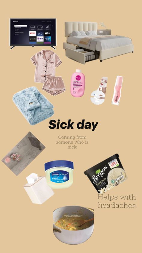 Things to do when ur sick (Hope this helps) Sick Day Tips, Sick Day Aesthetic, Sick Day Essentials, Sick Food, Cleaning Bedroom, Sunday Rest, Period Tips, Baby Routine, No School