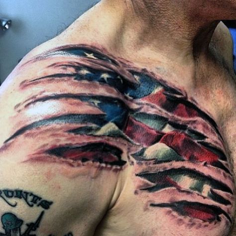 Love this Skin Tear Tattoo, American Flag Sleeve Tattoo, Ripped Skin Tattoo, Biomech Tattoo, Men's Tattoos, Flag Tattoos, Rip Tattoo, Patriotic Tattoos, Military Tattoos