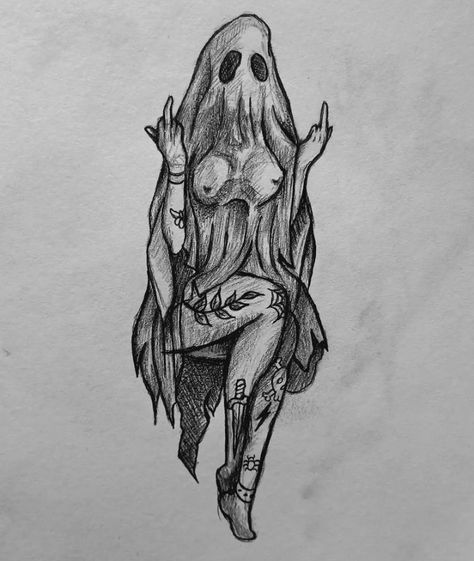 Creepy Ghost Drawing, Tattoo Black And White, Scary Drawings, Body Image Art, Ghost Girl, Ghost Tattoo, Creepy Tattoos, Spooky Tattoos, Dark Art Tattoo