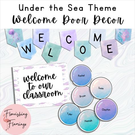 Excited to share the latest addition to my #etsy shop: Under the Sea Classroom Decor - Watercolor - Welcome Sign https://etsy.me/46LS23Z #blue #purple #unframed #coastaltropical #animal #classroomdecor #underthesea #watercolor #fish #classinspo #thelittlemermaid Frozen Classroom, Under The Sea Classroom, Watercolor Classroom, Ocean Classroom, Desk Name Tags, Ocean Theme Classroom, Classroom Welcome, Teacher Name Signs, Underwater Theme