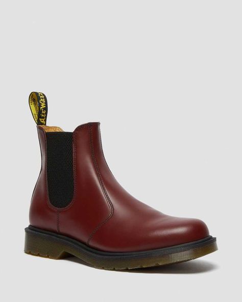 2976 Smooth Leather Chelsea Boots | Dr. Martens Cherry Red Dr Martens, Red Dr Martens, 2976 Chelsea Boots, Dr Martens Chelsea, Black Dr Martens, Botas Chelsea, Yellow Heels, Shoe Brushes, Boots Uk