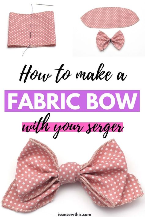 Learn how to make your own beautiful hair bows in less than 10 minutes. DIY fabric bows made using an overlocker. Create the most beautiful hair bows, perfect for babies and girls of all ages, with this easy tutorial.This is a great scrap-busting project that only takes a really small amount of fabric and time. #howtomake #fabricbows #hairbows #serger #overlocker #easy #DIY #tutorial How To Make Cloth Hair Bows, Bow Measurements Fabric, Serger Bows, How To Make Fabric Bows, Toddler Hair Bows Diy, How To Make Hair Bows With Fabric, Sewing Hair Bows, How To Make A Fabric Bow, Diy Hair Bows No Sew