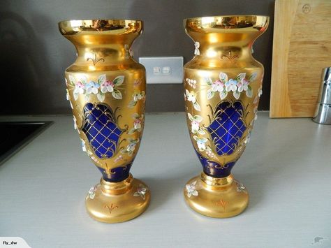 Pair of vintage Bohemia Glass vases | Trade Me Moser Glass, Bohemia Glass, Crystal Glassware, Glass Vases, Antique Glass, Fabric Art, Czech Glass, Crystal Glass, Pretty Things