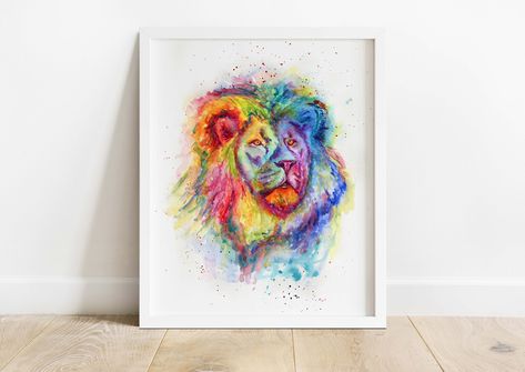 Colorful Lion Art, Watercolour Lion, Extraordinary Artwork, Lion Watercolor, Rainbow Lion, Lion Portrait, Watercolour Portrait, Portrait Abstract, Lion Gifts