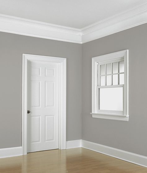 Floor to ceiling example of the Colonial Revival Style Crown Moldings, Living Room Decor Gray, Light Wood Floors, Window Dressing, Trendy Living Rooms, Room Paint Colors, Colonial Revival, Bedroom Paint Colors, Trendy Bathroom