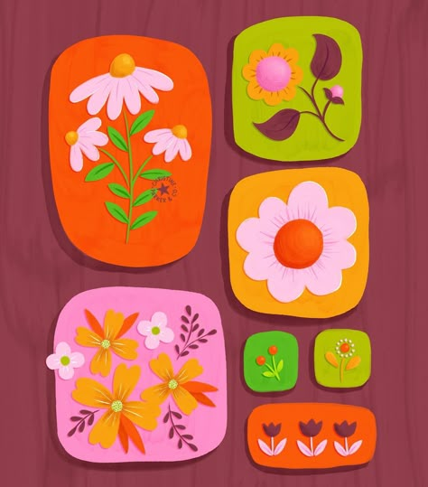 Just some happy little vintage-inspired flowers. This painting is digital, but I’ve been playing around with analog art supplies again recently, filling my sketchbook up with cute flower doodles in gouache and acrylic paint. (And by “filling my sketchbook”, I of course mean I made half of one painting on the first page and got bored & frustrated before I finished it and pulled my iPad back out and made this instead 🤦‍♀️) Going back to painting flowers with gouache after years of creating ar... Gouache Flower Painting, Painting Ideas Patterns, Cute Flower Doodles, Flower Gouache, Flowers Gouache, Gouache Painting Ideas, Gouache Illustration, Nature Illustrations, Learning Art