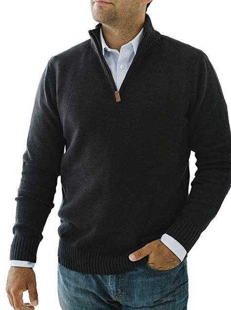 Half Zip Pullover Outfit Men, Half Zip Pullover Outfit, V Outfit, Mens Half Zip, Looks For Men, Half Zip Sweater, Outfit Styling, Men's Casual Style, Black Pullover