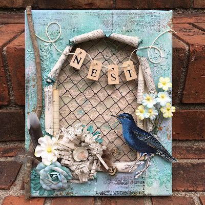 Christmas Canvas Art Diy, Diy Nest, Feathers Diy, Bird Paper Craft, Shadow Boxing, Mini Toile, Mixed Media Diy, Altered Canvas, Feather Diy