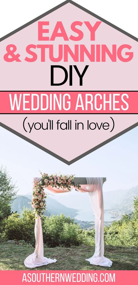 Make the ceremony space of your dreams with a beautiful DIY wedding arch! With these tips and ideas, you can create your own DIY wedding arch on a budget, that is so beautiful! #diyweddingarch #diywedding #diyweddingdecor #diybackyardwedding #diyweddingideas #weddingarch #weddingarchideas #floralweddingarch #hexagonweddingarch #circleweddingarch #weddingarchdiy Outdoor Ceremony Arch Ideas, Budget Wedding Arch Ideas, Diy Outdoor Wedding Arch, Wedding Arbor Decorations Diy, Diy Arch Decoration Wedding, Backyard Wedding Arch Diy, Build Your Own Wedding Arch, Arbour Ideas Wedding, How To Drape A Wedding Arch