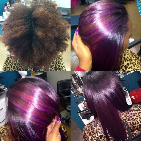 Purple hair Black Hairstyles With Color, Hairstyles With Color, Bold Hair Color, Cute Hair Colors, Edges Hair, Color Highlights, Dyed Natural Hair, Hair Color Purple, Hair Affair