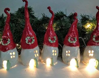 Holiday Pottery, Battery Powered Fairy Lights, Christmas Tree Village, Clay Arts, Slim Tree, Fairy Village, Pottery Houses, Air Dry Clay Projects, Pottery Workshop