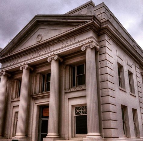 Old Bank Aesthetic, Nick Carraway Aesthetic, Bank Building Architecture, Banker Aesthetic, Oklahoma Architecture, Banking Aesthetic, Bank Exterior, Bank Aesthetic, Old Bank Building