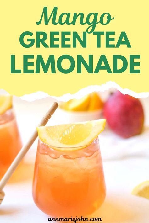 Mango Green Tea Lemonade Mango Green Tea Lemonade, Tea Lemonade Recipe, Green Tea Lemonade Recipe, Mango Green Tea, Mango Rum, Green Tea Lemonade, Mango Lemonade, Iced Green Tea, Tea Lemonade