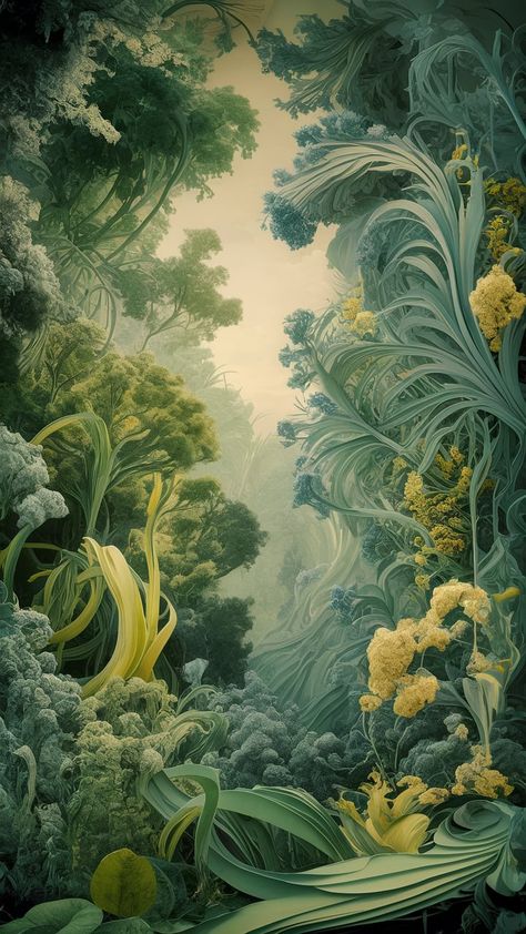 Immerse yourself in a vibrant botanical wallpaper that blends Art Nouveau elegance with Fauvist color palettes. Experience intricate foliage dancing in a dreamlike landscape, influenced by the realism of the Dutch Golden Age and the whimsy of Surrealism. This enchanting mural captures the beauty of nature, perfect for home decor enthusiasts and lovers of floral designs. #BotanicalWallpaper #NatureArt #HomeDecor #ArtNouveau #Fauvism Dreamlike Landscape, Dutch Golden Age, Fauvism, Organic Architecture, Botanical Wallpaper, Plant Art, Nature Wallpaper, Nature Lovers, Botanical Art