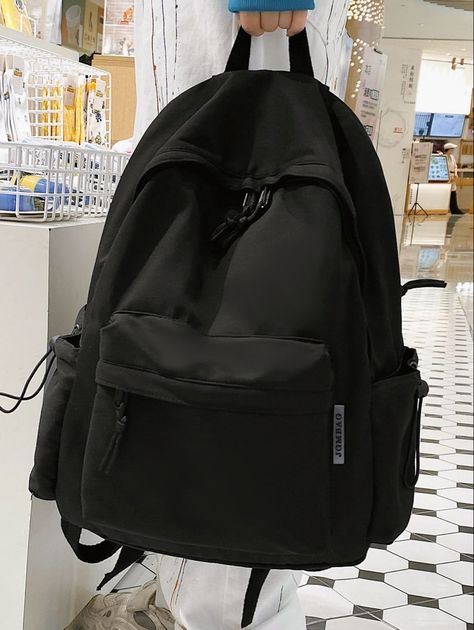 Simple Black Backpack, Black Backbag Aesthetic, Black Bookbag Aesthetic, Black Backpacks For School Aesthetic, Cute Backpacks Black, Cute Black Backpacks, Bags For School Black, Black Backpack With Pockets, Large Black School Bag