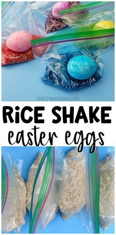 Rice shake easter egg decorating - fun and unique easter egg idea for the kids. Bright colors and less mess for toddlers. Rice And Food Coloring Easter Eggs, Toddler Easter Egg Decorating, Easter Egg Coloring For Babies, Egg Coloring With Toddlers, Easter Fun For Toddlers, Toddler Egg Coloring, Easy Dyed Easter Eggs, Toddler Egg Decorating, Rice Colored Easter Eggs