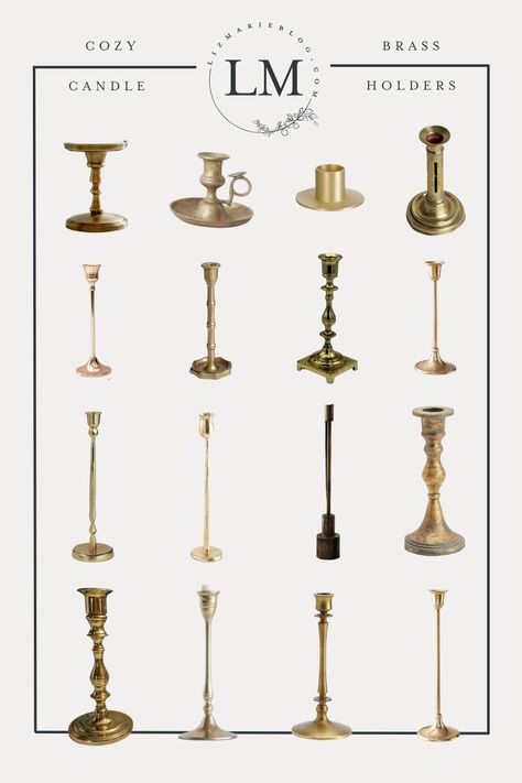 Brass Candlesticks Decor Living Rooms, Diy Brass Candlestick Holders, Brass Candlesticks Decor, Cozy White Cottage, Liz Marie, Candle Stick Decor, Liz Marie Blog, Happy Friday Friends, Antique Candles