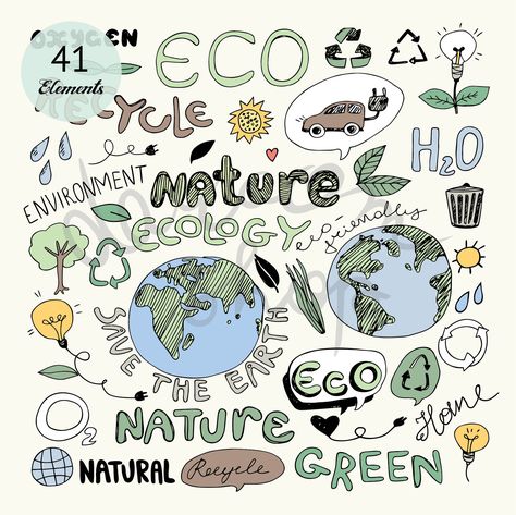 Eco Drawing Art, Environment Scrapbook, What Is Environment, Nature And Environment Art, Earth Day Doodles, Recycling Doodles, Recycling Symbol Art, Environmental Science Art, Biology Doodle Art